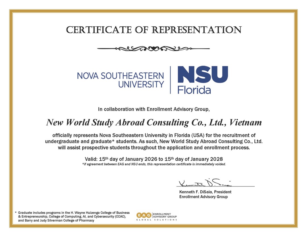 Nova Southeastern University, Florida, Mỹ - Certificate 2026