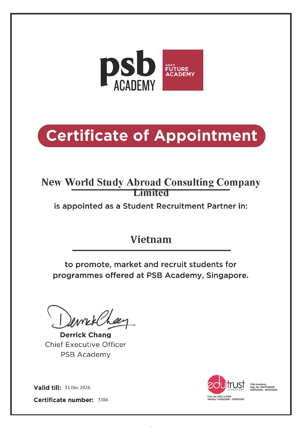 PSB Academy, Singapore - Certificate 2026