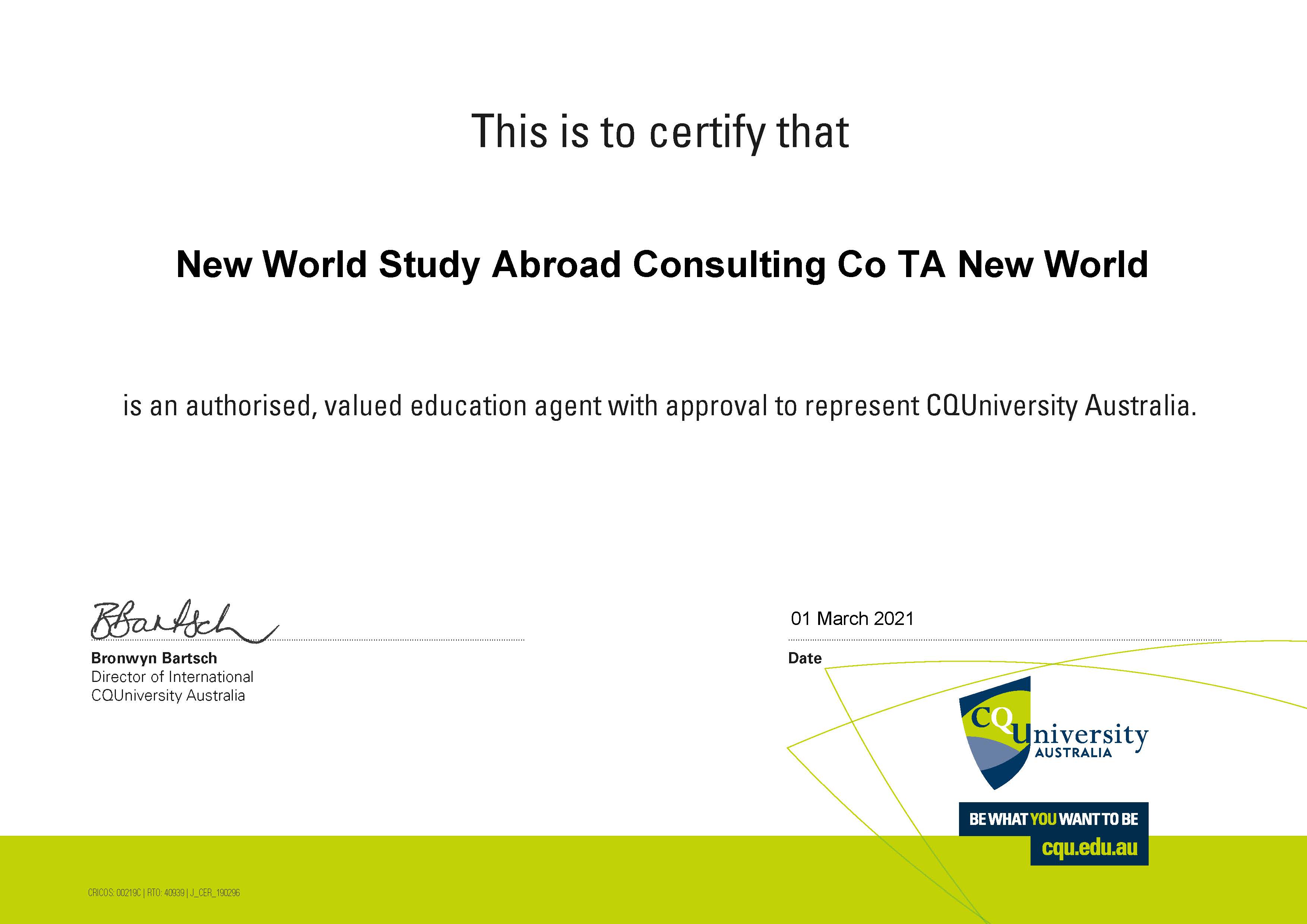 Úc - CQUniversity Certificate