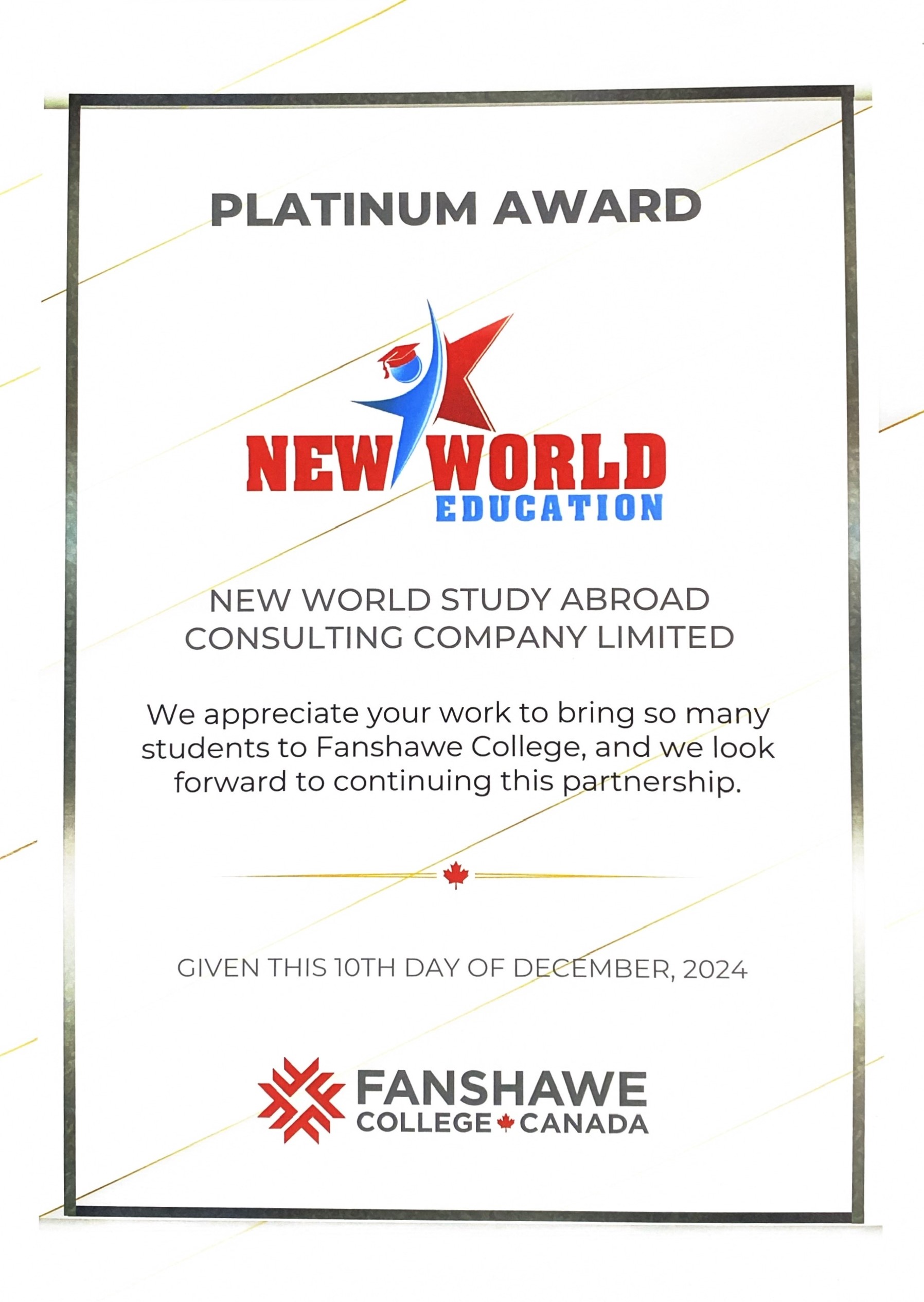 Fanshawe College - Platinum Award 2024