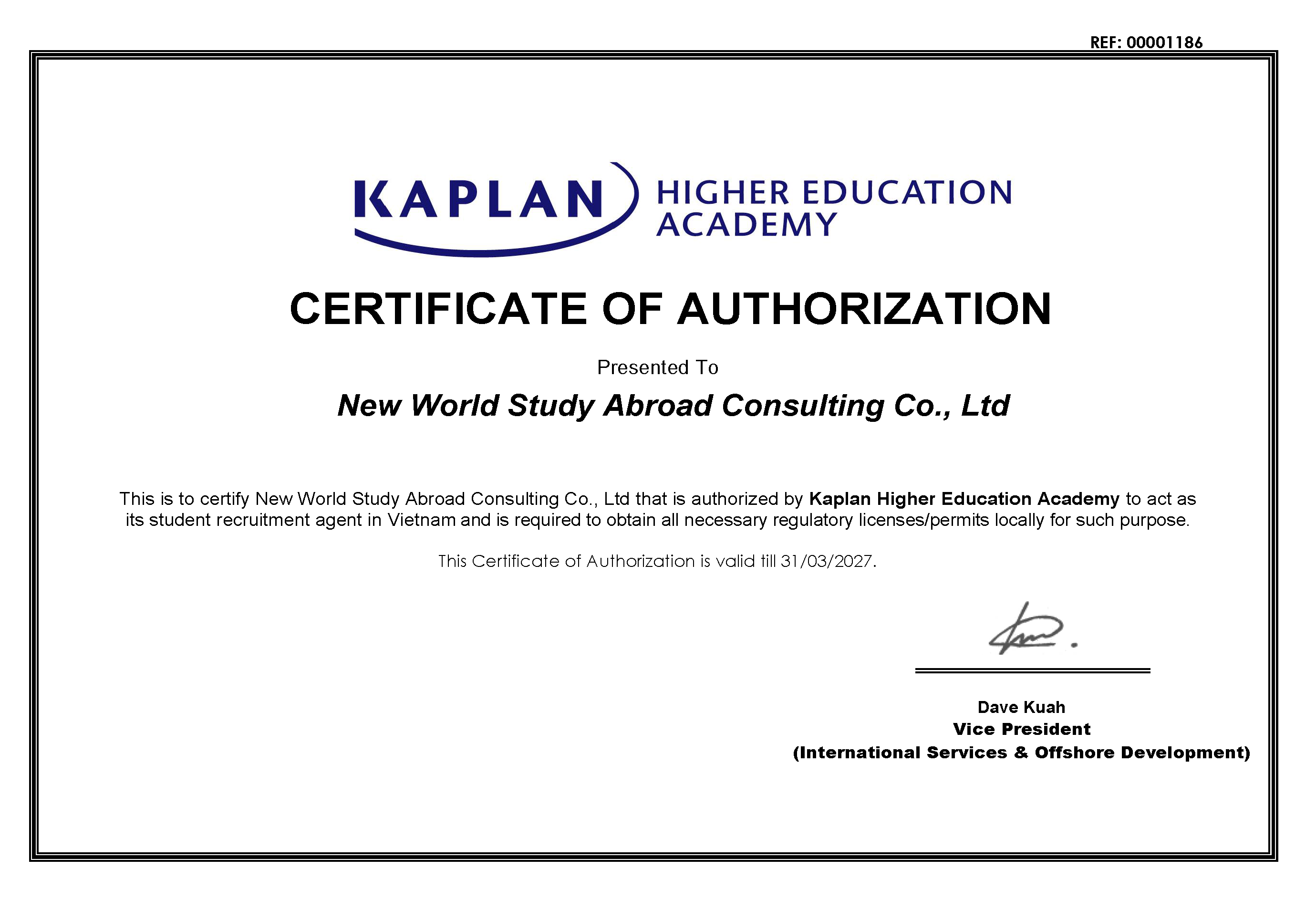 Kaplan Singapore - Certificate 2025