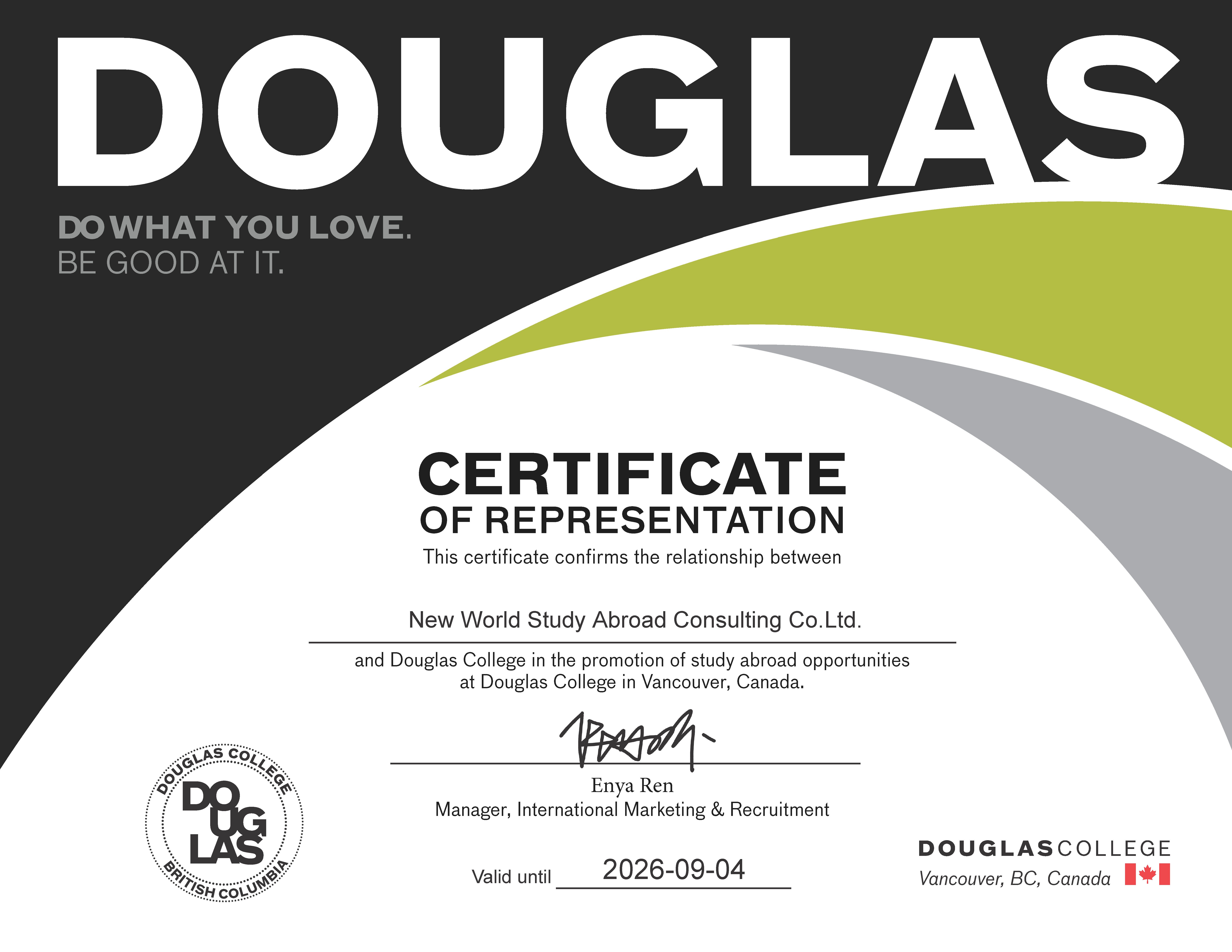 Douglas College, Canada - Certificate 2025-2026