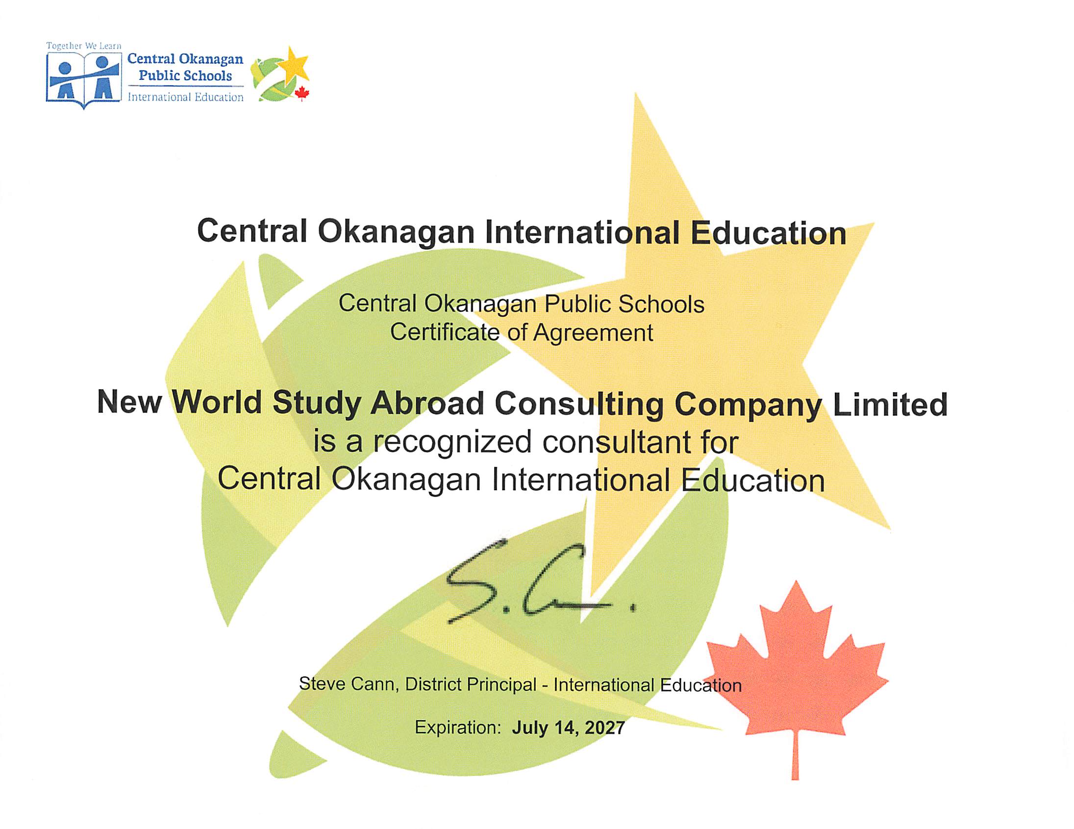 CA - Central Okanagan Public Schools Certificate 2027